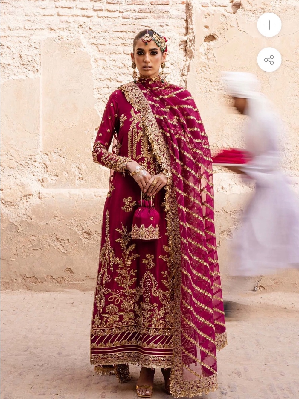 Akbar Aslam Luxury Embroidered Maroon Women’s Anarkali Dress with Gold Detailing